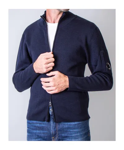 C.p. Company Navy Wool Blend Sweater In Blue