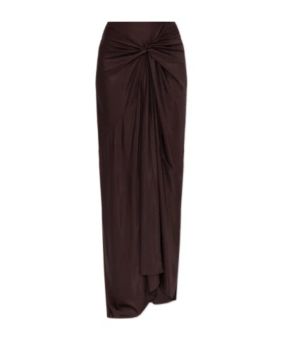 Dries Van Noten Midi Skirt With Asymmetric Hem And Twist Detail In Brown