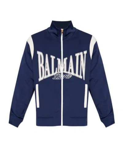 Balmain Stand Collar Sweatshirt In Blue