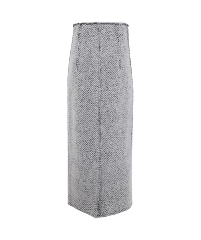 Alberta Ferretti Textured Herringbone Midi Skirt Slit In Gray