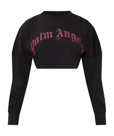 Palm Angels Curved Logo Printed Cropped Top In Black