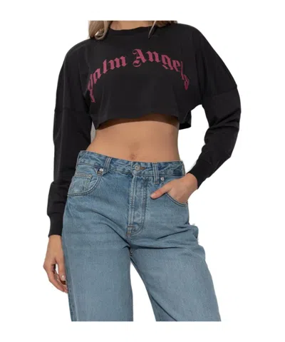 Palm Angels Curved Logo Printed Cropped Top In Black