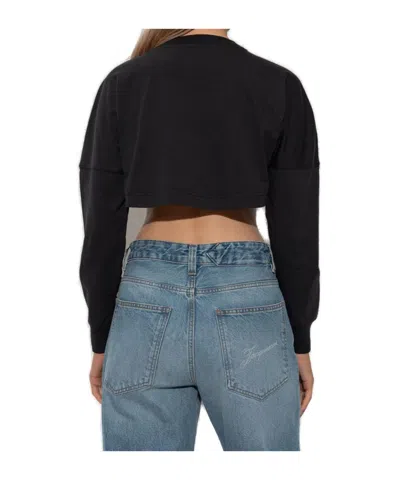 Palm Angels Curved Logo Printed Cropped Top In Black