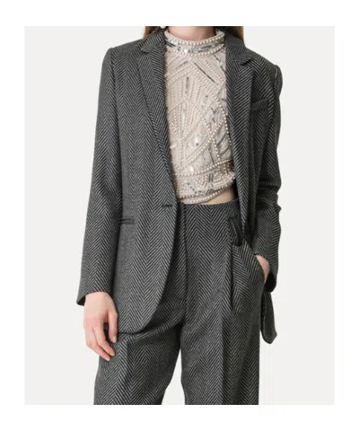 Forte Forte Herringbone Pattern Blazer Front Pockets In Gray