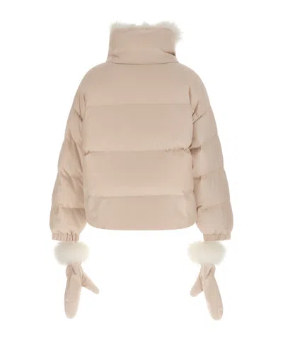 Yves Salomon Doudoune 66 Down Jacket With Fur Collar And Gloves In Neutral