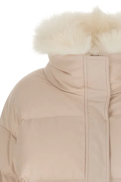 Yves Salomon Doudoune 66 Down Jacket With Fur Collar And Gloves In Neutral