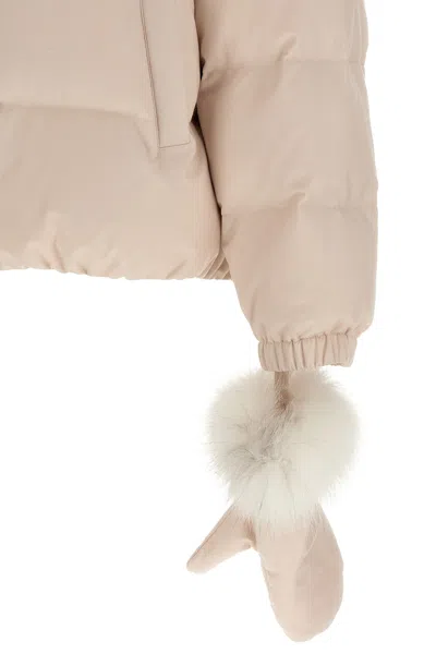 Yves Salomon Doudoune 66 Down Jacket With Fur Collar And Gloves In Neutral