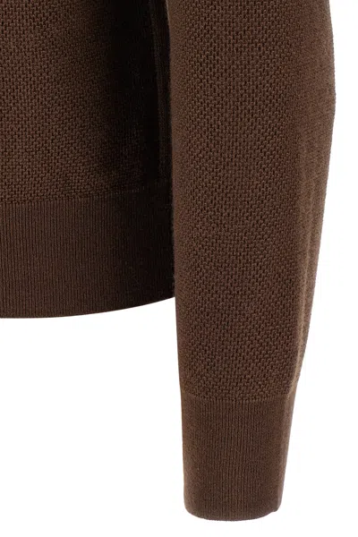 Zegna Cashmere Jacquard Long Sleeve Polo In Brown