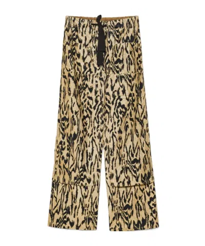 Forte Forte Animal Print Wide Leg Straight Trousers In Brown
