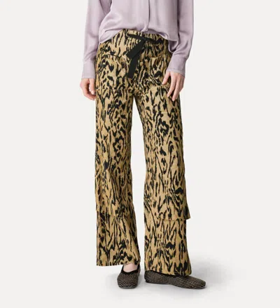 Forte Forte Animal Print Wide Leg Straight Trousers In Brown