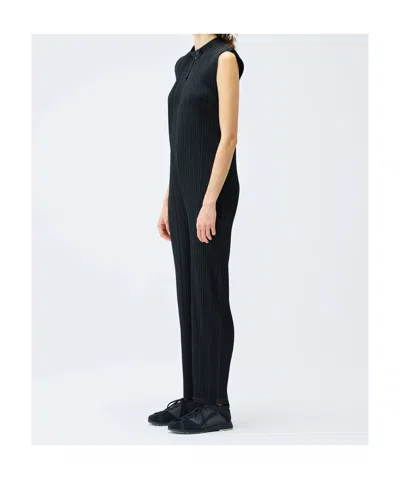 Issey Miyake Pleated Zip Jumpsuit In Black
