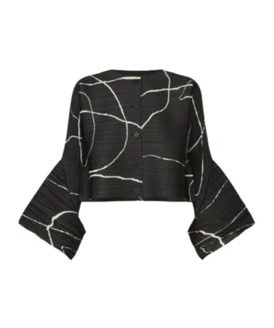 Issey Miyake Abstract Pattern Cropped Cardigan With Flared Sleeves In Black