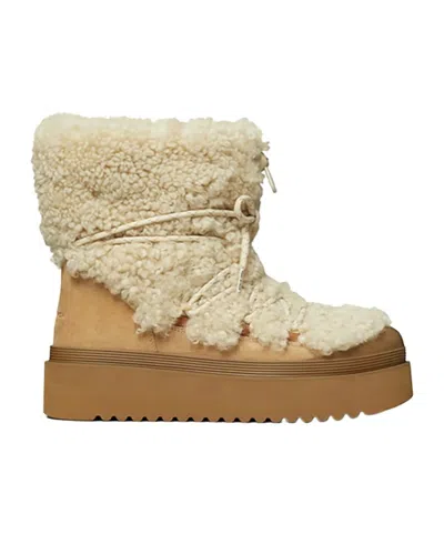Tory Burch Cozy Shearling Ankle Boots Platform Sole In White