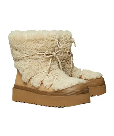 Tory Burch Cozy Shearling Ankle Boots Platform Sole In White