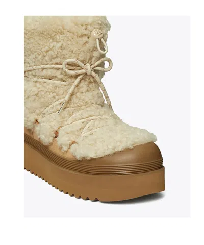 Tory Burch Cozy Shearling Ankle Boots Platform Sole In White