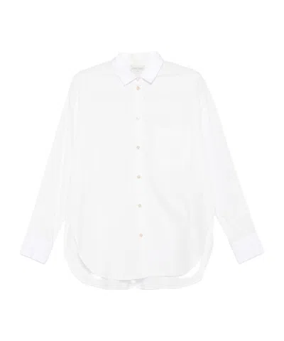 Forte Forte Long Sleeve Top With Curved Hem And Pocket In White