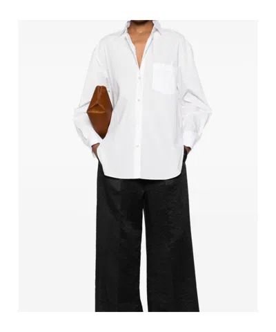 Forte Forte Long Sleeve Top With Curved Hem And Pocket In White