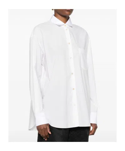 Forte Forte Long Sleeve Top With Curved Hem And Pocket In White