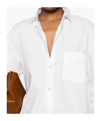 Forte Forte Long Sleeve Top With Curved Hem And Pocket In White