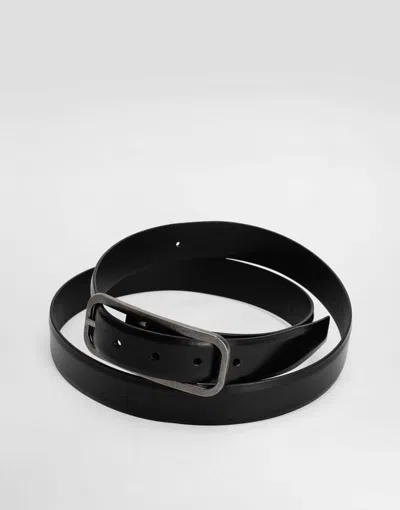 Dolce & Gabbana Rectangular-buckle Leather Belt In Black