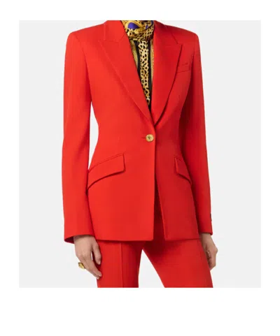 Versace Tailored Stretch Virgin Wool Blazer In Red