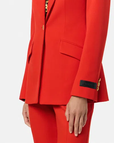 Versace Tailored Stretch Virgin Wool Blazer In Red