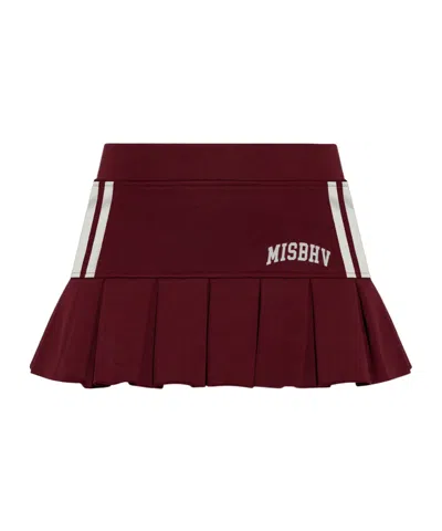 Misbhv Pleated Stripe Mini Skirt In Burgundy