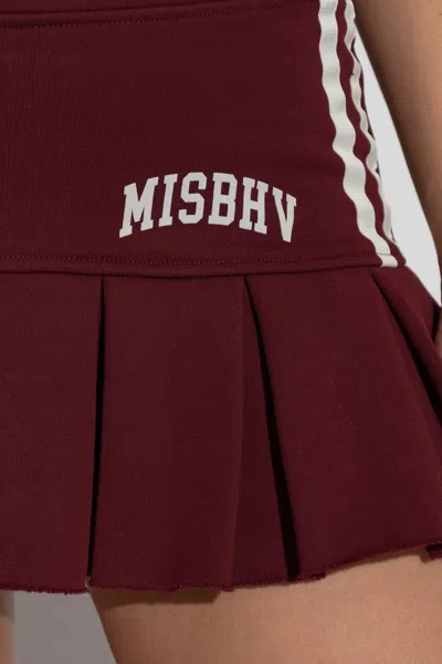 Misbhv Pleated Stripe Mini Skirt In Burgundy