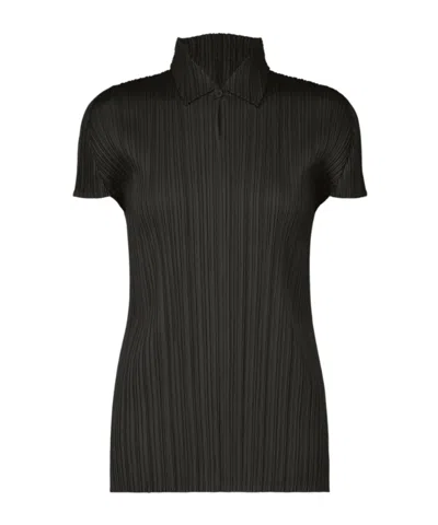 Issey Miyake Pleated Button Polo Top In Black