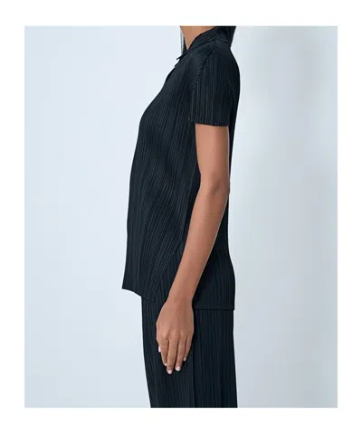 Issey Miyake Pleated Button Polo Top In Black
