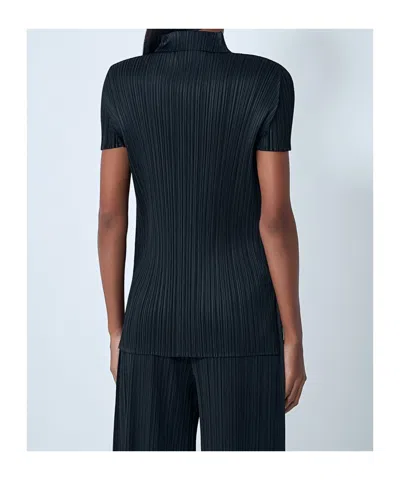 Issey Miyake Pleated Button Polo Top In Black