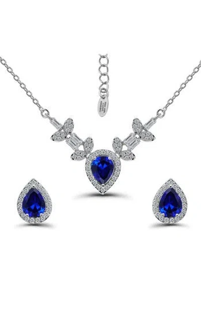 Christian Siriano Pear Cubic Zirconia Necklace & Stud Earrings Set In White