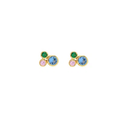 Kris Nations Women's Green / Blue / Pink Modernist Bezel Crystal Stud Earrings Gold Vermeil In Multi