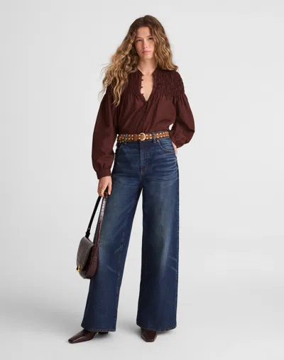 Madewell Smocked Top In Brown