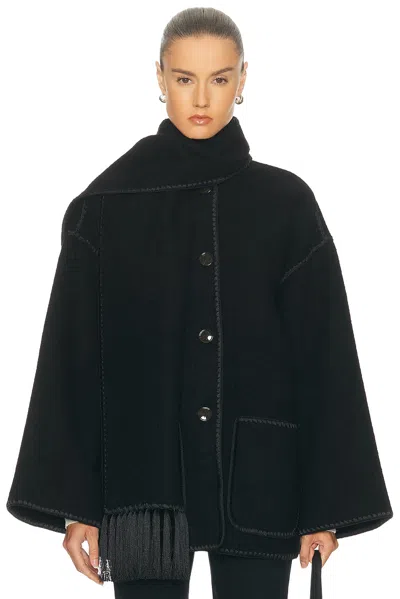 Totême Womens Scarf-overlay Contrast-trim Relaxed-fit Wool-blend Jacket Black In Black