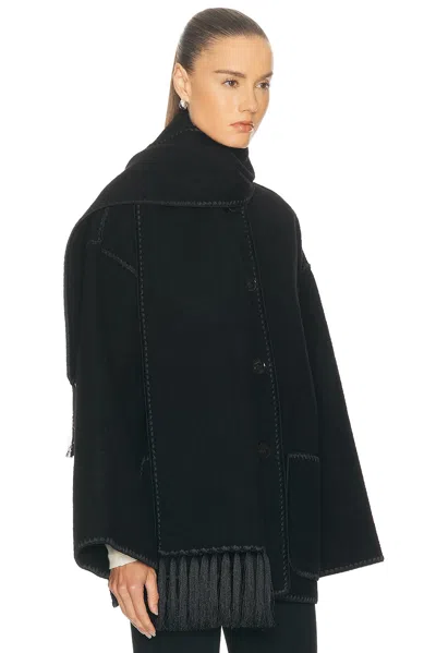 Totême Womens Scarf-overlay Contrast-trim Relaxed-fit Wool-blend Jacket Black In Black
