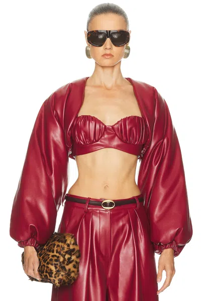 Rowen Rose Faux Leather Bolero In Brown