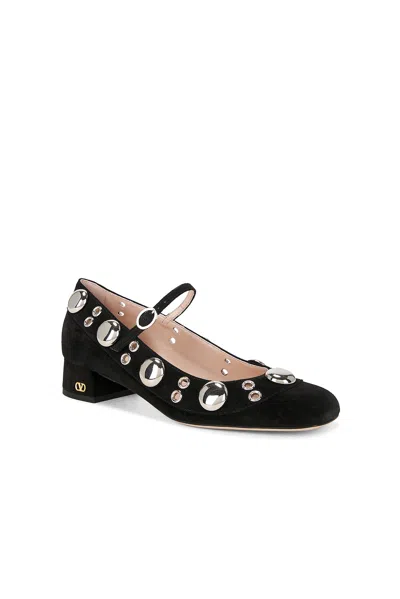 Valentino Nellcote 30 Embellished Mary Jane Suede Pumps In Black