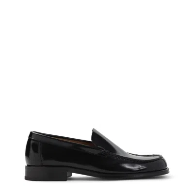 Lemaire Polished Black Calf Leather Loafers With Tonal Stitching In Black