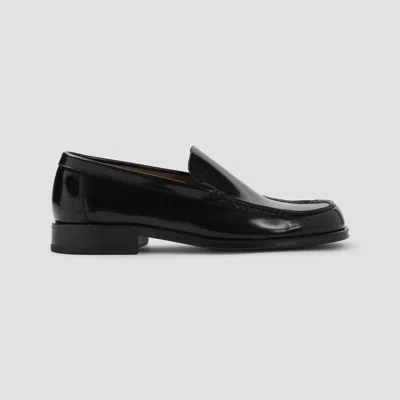 Lemaire Polished Black Calf Leather Loafers With Tonal Stitching In Black