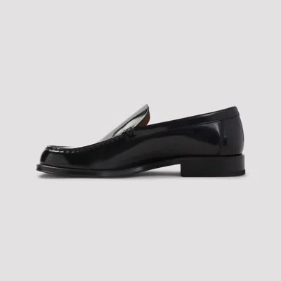 Lemaire Polished Black Calf Leather Loafers With Tonal Stitching In Black