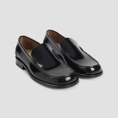 Lemaire Polished Black Calf Leather Loafers With Tonal Stitching In Black