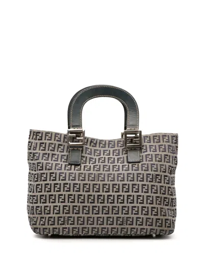 Pre-owned Fendi 2000-2010 Small Zucchino Canvas Twins Tote Bag In Gray