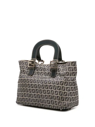 Pre-owned Fendi 2000-2010 Small Zucchino Canvas Twins Tote Bag In Gray