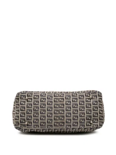 Pre-owned Fendi 2000-2010 Small Zucchino Canvas Twins Tote Bag In Gray