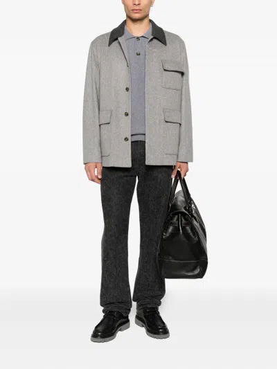 Lardini Ribbed-knit Polo Shirt In Gray