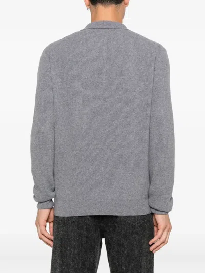 Lardini Ribbed-knit Polo Shirt In Gray