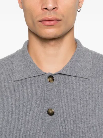 Lardini Ribbed-knit Polo Shirt In Gray