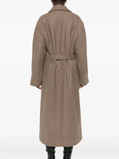 Mark Kenly Domino Tan Belted Double-breasted Coat In Brown