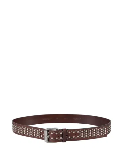 Dondup Studded Leather Belt In Brown